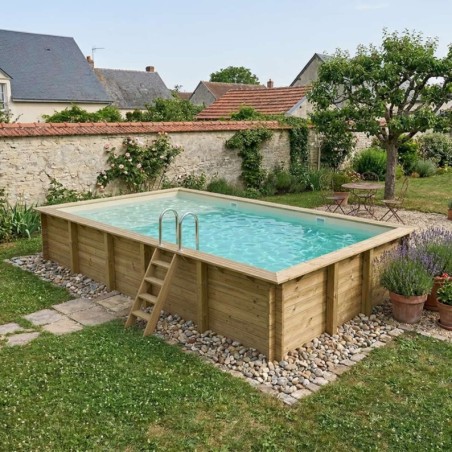Zwembad AQUA 10.2 x 5.2 – H.1.45 m met strand, zand, met in te betonneren steunen