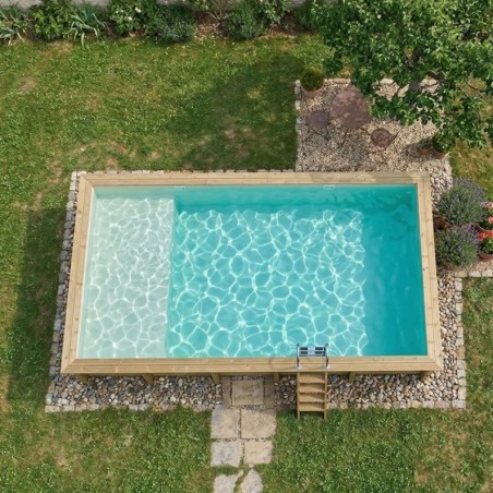 Zwembad AQUA 10.2 x 5.2 – H.1.45 m met strand, zand, met in te betonneren steunen