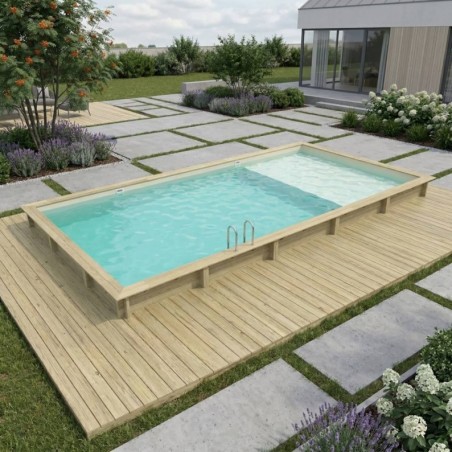 Zwembad AQUA 10.2 x 5.2 – H.1.45 m met strand, zand, met in te betonneren steunen