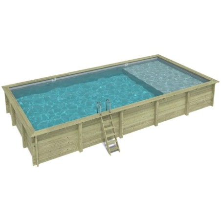 Zwembad AQUA 10.2 x 5.2 – H.1.45 m met strand, grijs, met beugels vastgeschroefd aan beton