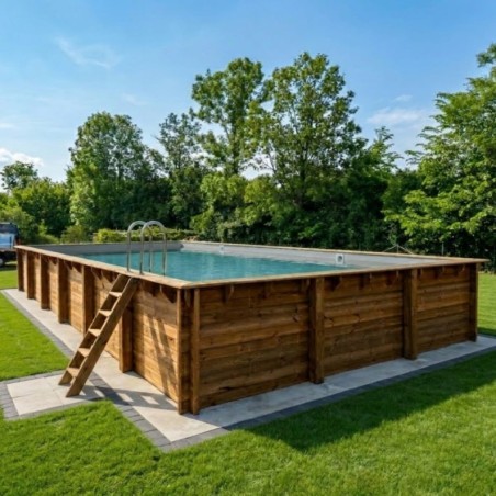 Zwembad AQUA 10.2 x 5.2 – H.1.45 m met strand, grijs, op een frame - zonder betonnering