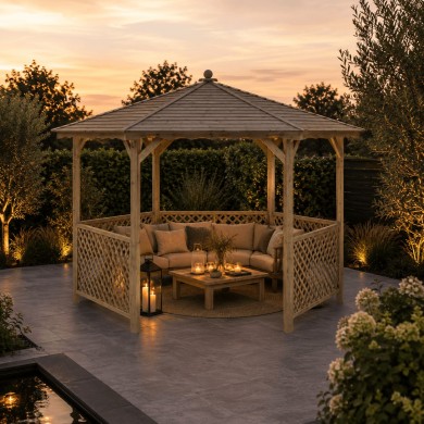 Houten tuinprieel 338x279 cm | Zonwerende overkapping