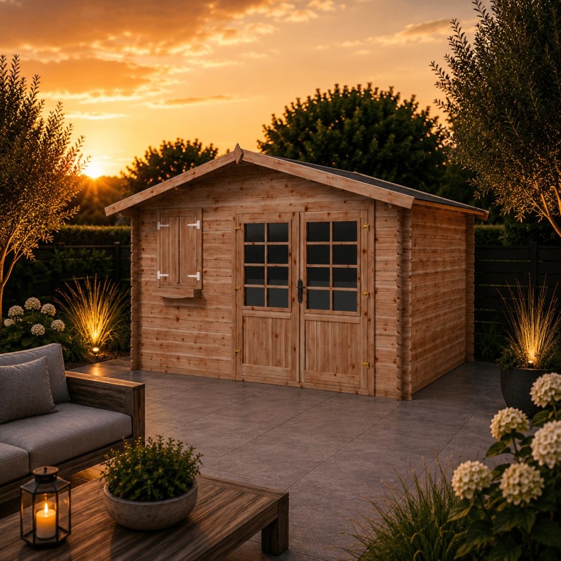 Tuinhuis Wenen 400x400 cm | Bruin geïmpregneerd | Dubbele deur