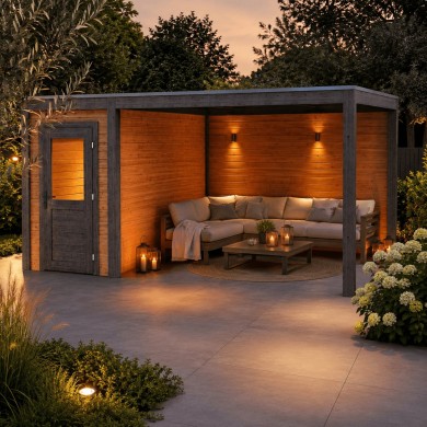 Modern Tuinhuis met Overkapping Veya | 450x250 cm | Geïmpregneerd