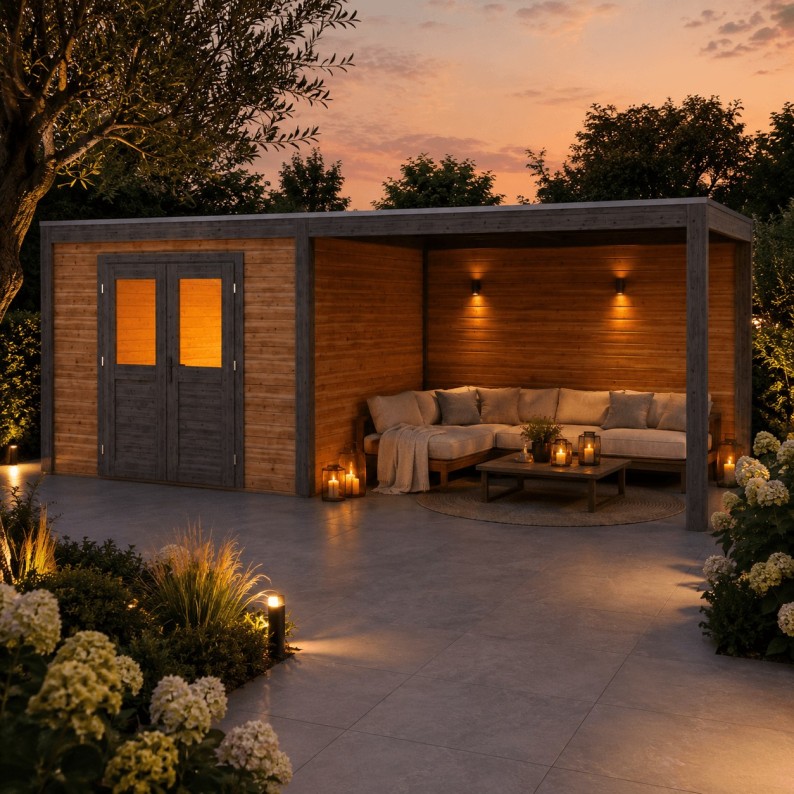 Modern Tuinhuis met Overkapping Sora | 600x300 cm | Geïmpregneerd