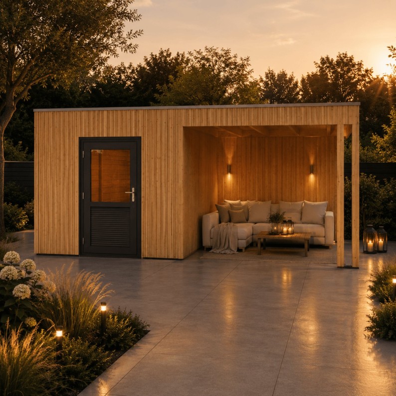 Rhombus Tuinhuis met overkapping Emily | 450x250cm | Inclusief montage
