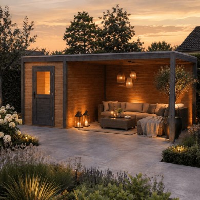 Modern Tuinhuis met Overkapping Luma | 600x300 cm | Geïmpregneerd