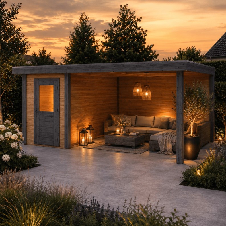 Traditioneel tuinhuis met overkapping Mira 450x250cm