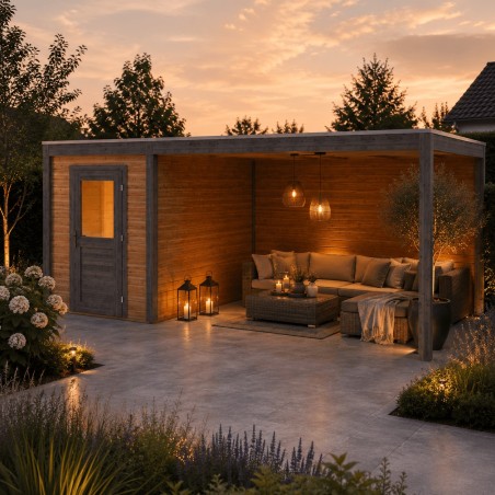 Modern Tuinhuis met Overkapping Veya | 550x300 cm | Geïmpregneerd