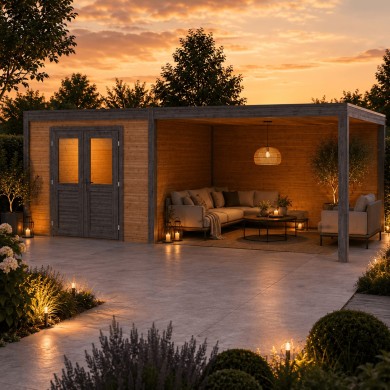 Modern Tuinhuis met Overkapping Sora | 700x300 cm | Geïmpregneerd