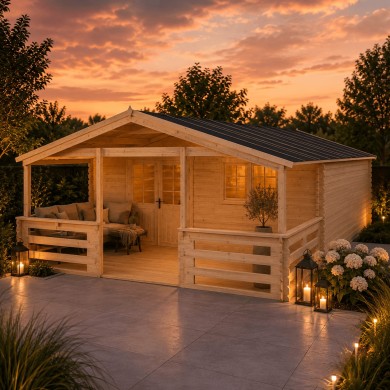 Houten tuinhuis - 6x6 m - 54 m² met terras