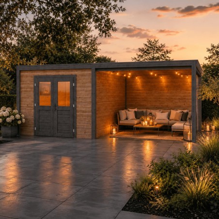 Modern Tuinhuis met Overkapping Sora | 600x250cm | Geïmpregneerd