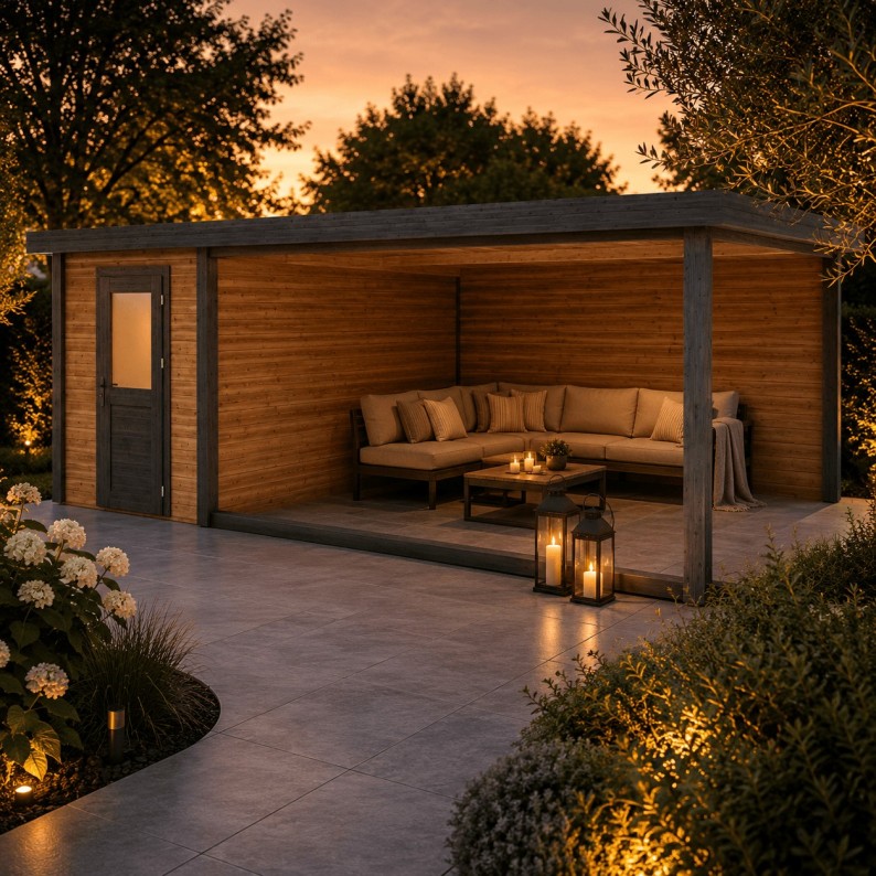 Modern Tuinhuis met Overkapping Vala 600x300 cm Geïmpregneerd