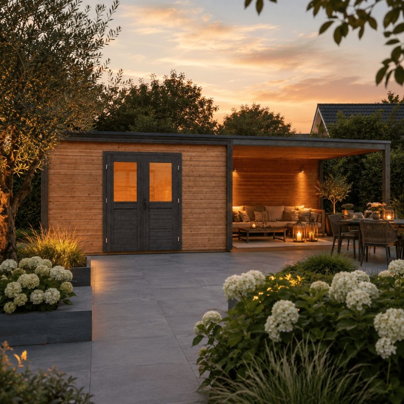 Modern Tuinhuis met Overkapping Nova | 800x300 cm | Geïmpregneerd