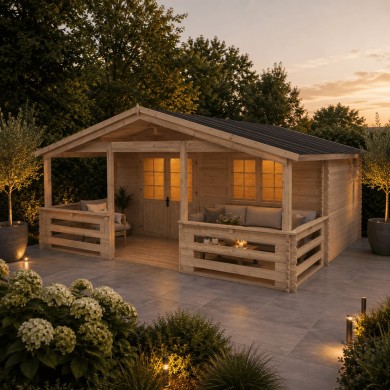 Houten tuinhuis - 6x5 m - 42 m² met terras