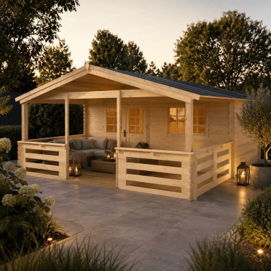 Houten tuinhuis - 6x5 m - 48 m² met terras