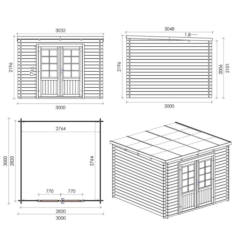 Houten tuinhuis  m² - x m -  mm - Geïmpregneerd