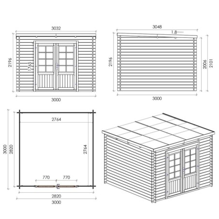 Houten tuinhuis  m² - x m -  mm - Geïmpregneerd