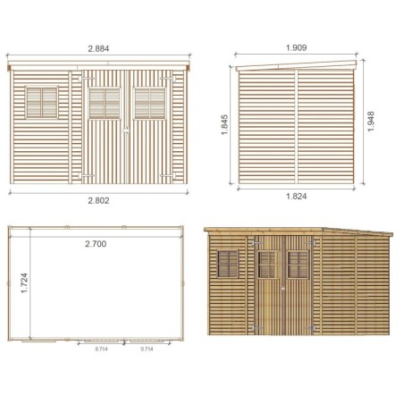 Paneel Tuinhuis Willem | 270x180cm | 19mm | Onbehandeld