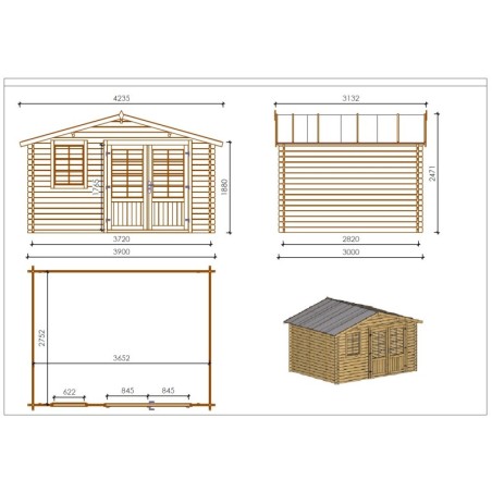 Houten tuinhuis 11.7 m² - 3.9x3 m - 34 mm