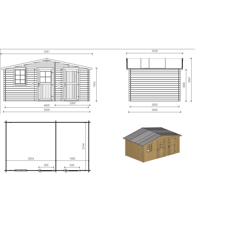 Tuinhuis Uddel 500x300 cm | 28mm | Onbehandeld