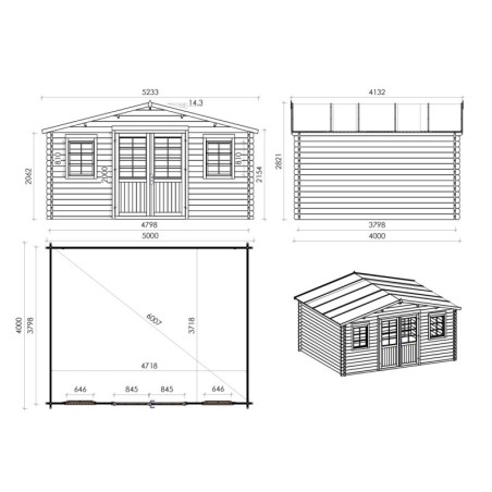 Houten tuinhuis 20 m² - 5x4 m - 40 mm
