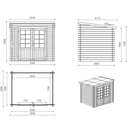Houten tuinhuis 5 m² - 2.5x2 m - 28 mm - Geïmpregneerd