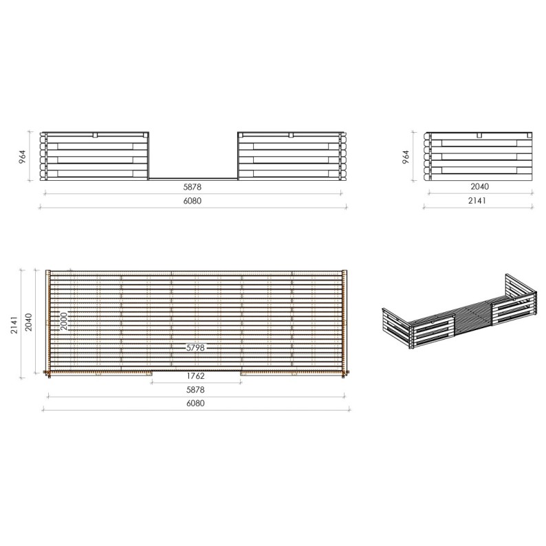 Houten tuinhuis - 6x6 m - 48 m² met terras