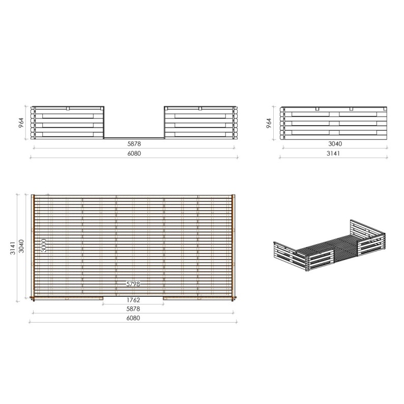 Houten tuinhuis - 6x6 m - 54 m² met terras