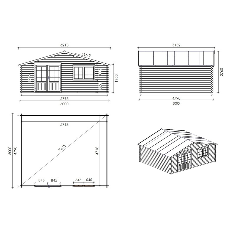 Houten tuinhuis 30 m² - 6x5 m - 40 mm