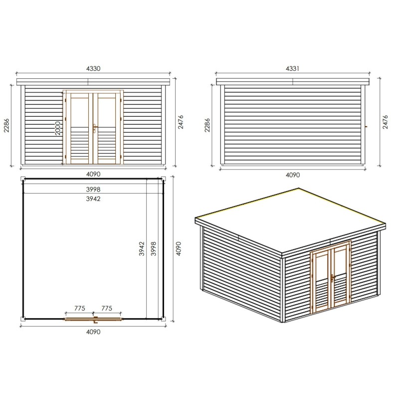 Houten tuinhuis Freya 400x400 4.09x4.09 m