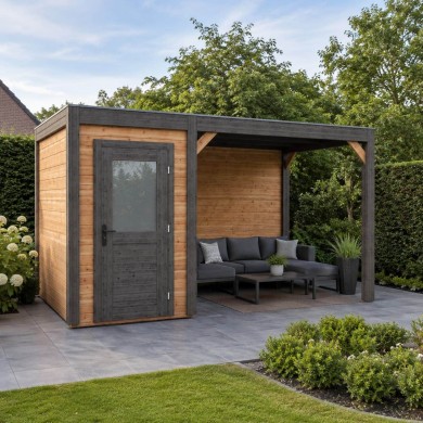Modern Tuinhuis met Overkapping Veya | 450x250 cm | Geïmpregneerd