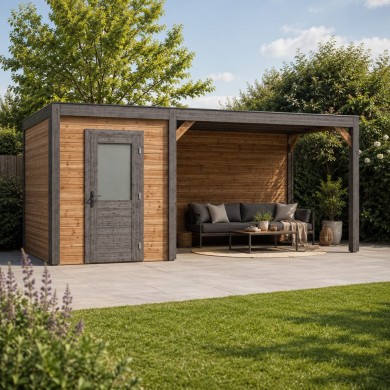 Modern Tuinhuis met Overkapping Luma | 500x250 cm | Geïmpregneerd