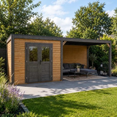 Modern Tuinhuis met Overkapping Sora | 700x300 cm | Geïmpregneerd