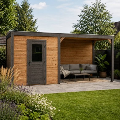 Modern Tuinhuis met Overkapping Nexa | 650x300 cm | Geïmpregneerd