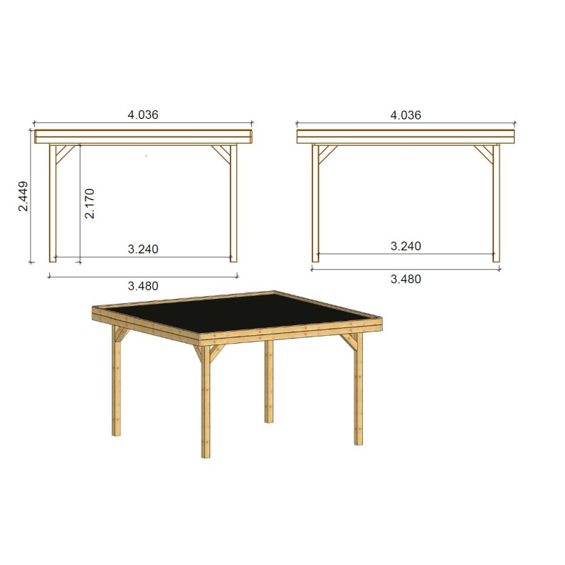 Tuinprieel 4.04x4.04 m - Geïmpregneerd