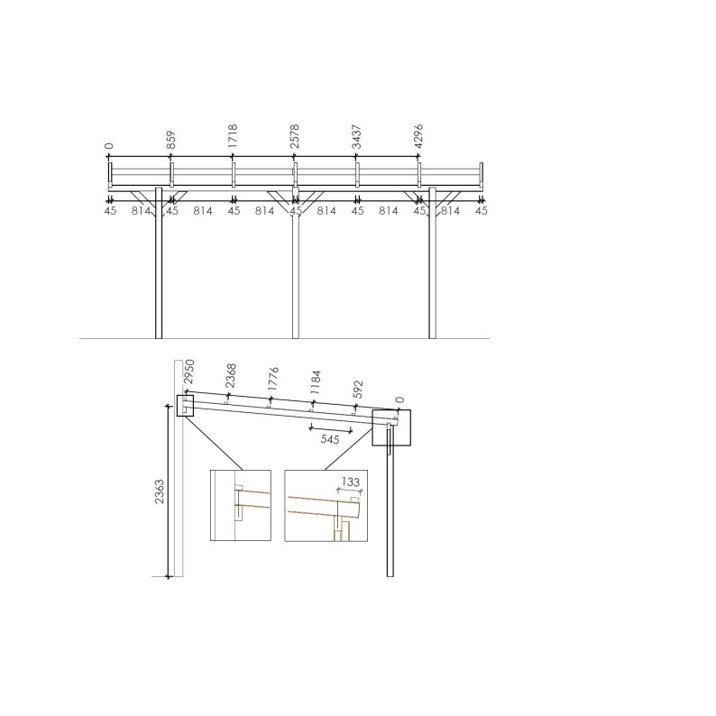 Carport, garageschuilplaats - 3x5.24 m - 15 m² - gemonteerd aan de muur van het gebouw