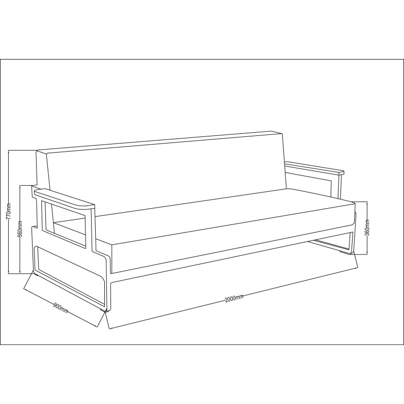 Tuinbank (3-zits) 90x200xH.77 cm