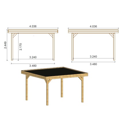Tuinprieel 4.04x4.04 m met panelen - Geïmpregneerd