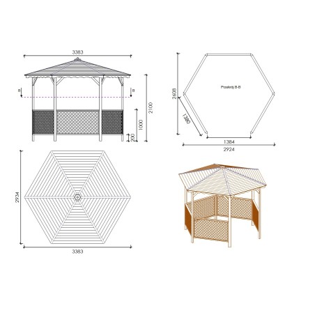 Tuinprieel / zonwerende overkapping 3.38x2.79 m – geïmpregneerd