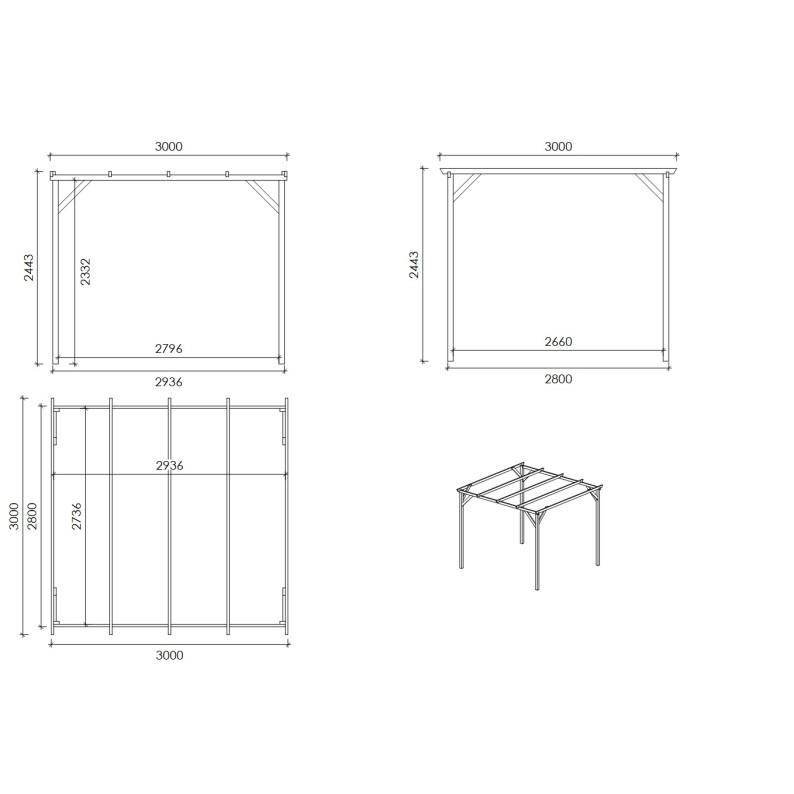 Carport, garageschuilplaats - 3x3 m - 9 m²