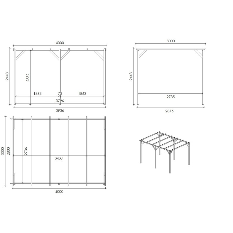 Carport, garageschuilplaats - 3x4 m - 12 m²